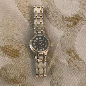 Timex Two-Tone Silver and Gold Ladies Watch with Black Dial